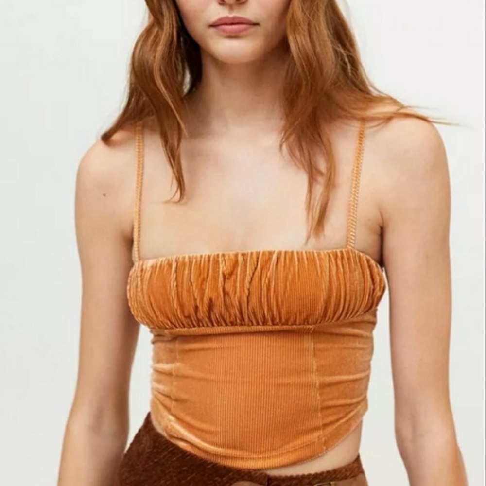 Urban Outfitters Eden Ruched Cami Crop Tank Top‎ Corduroy Medium Rust Boho Chic
